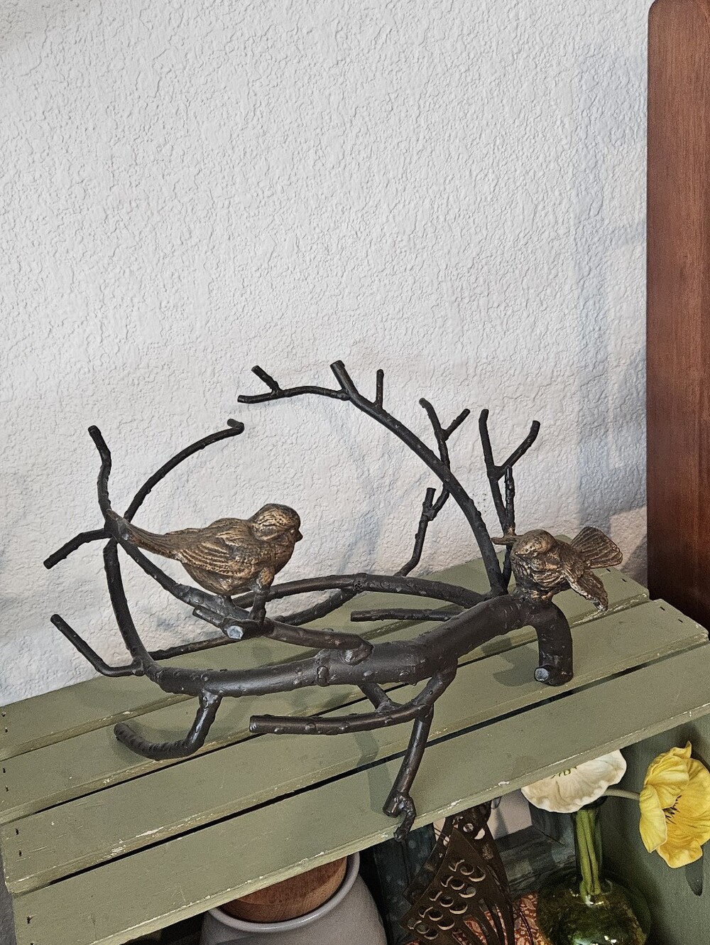 Sculptural Metal Bird And Branch Plant Pot Or Fruit Basket Holder